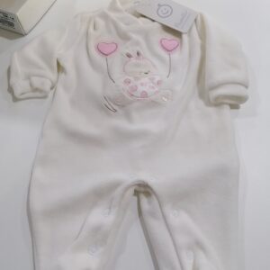 babygro 0/1 mês branco e rosa veludo