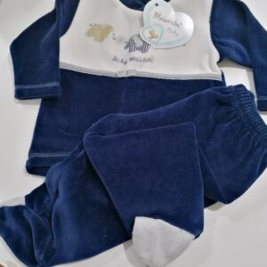conjunto de calça e blusa 3 meses branco e azul veludo