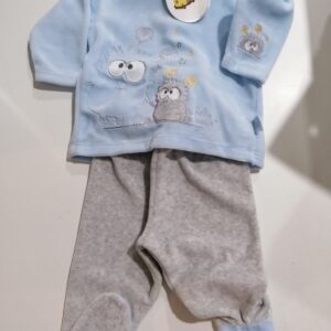 conjunto de calça e blusa 6 meses cinza e azul veludo