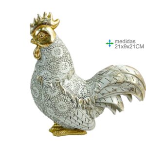 galo de resina dourado/branco