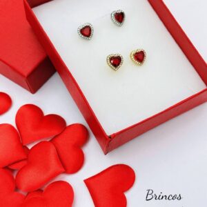 brincos elegantes coração vermelho em aço inoxidável prata ou ouro ouro