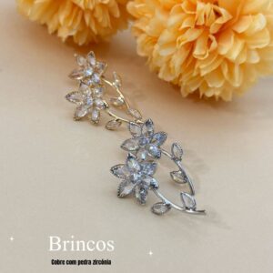 brincos elegantes em aço inoxidável com zircónias prata