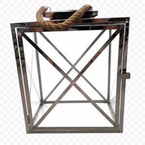 lanterna em vidro e inox com alça de corda – 29x19x34cm estilo náutico