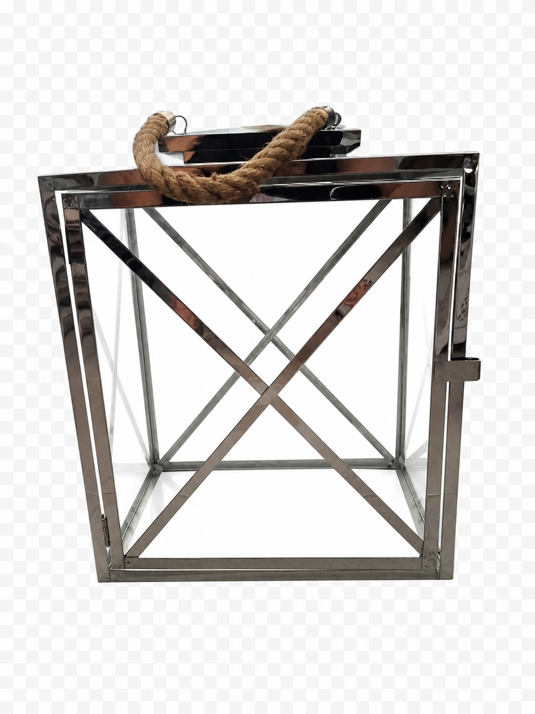 lanterna em vidro e inox com alça de corda – 29x19x34cm estilo náutico